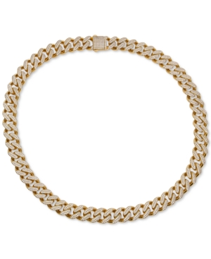 Macy's Men's Cubic Zirconia Curb Link 24" Chain Necklace In 24k Gold-plated Sterling Silver In Gold Over Silver