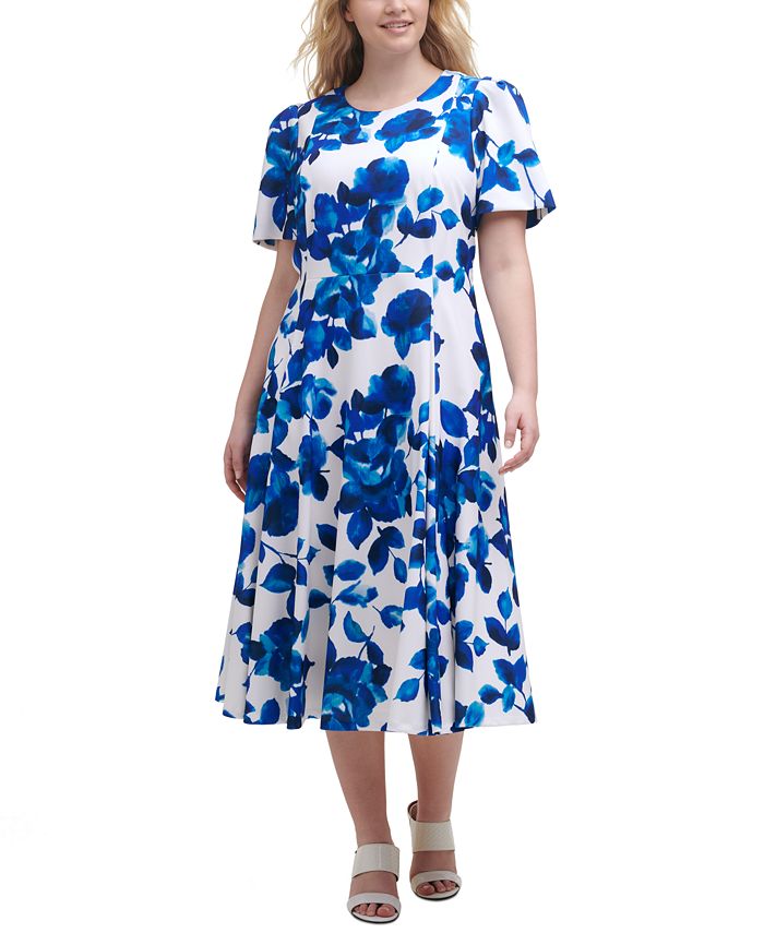 Calvin Klein Plus Size Floral-Print Midi Dress & Reviews - Dresses - Plus  Sizes - Macy's