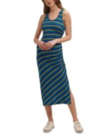 Side-Ruched Striped Midi Dress