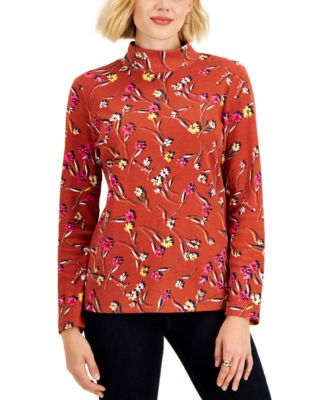 Karen Scott - Petite Floating Fauna Mock-Neck Top