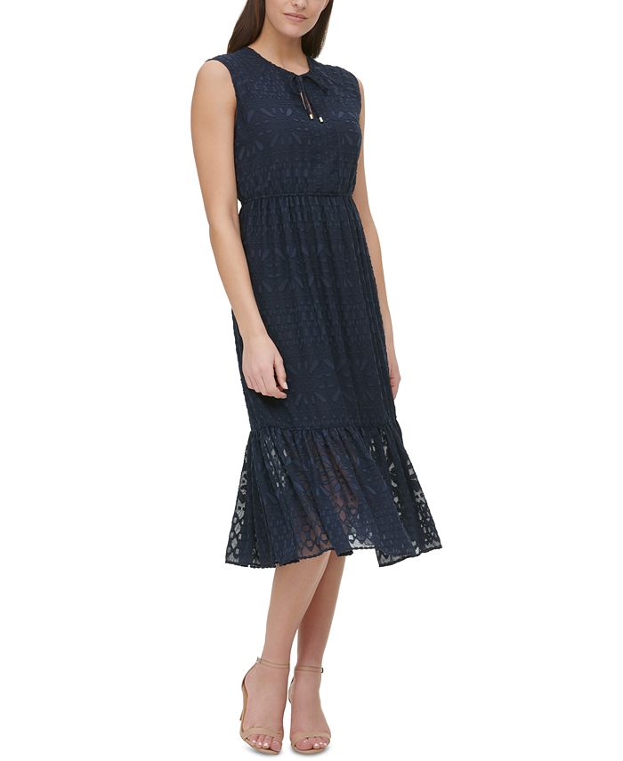 Tommy Hilfiger Jacquard Tie-Neck Midi Dress - Macy's