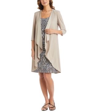 R & M Richards Petite Drape-Front Jacket & Printed Necklace Dress