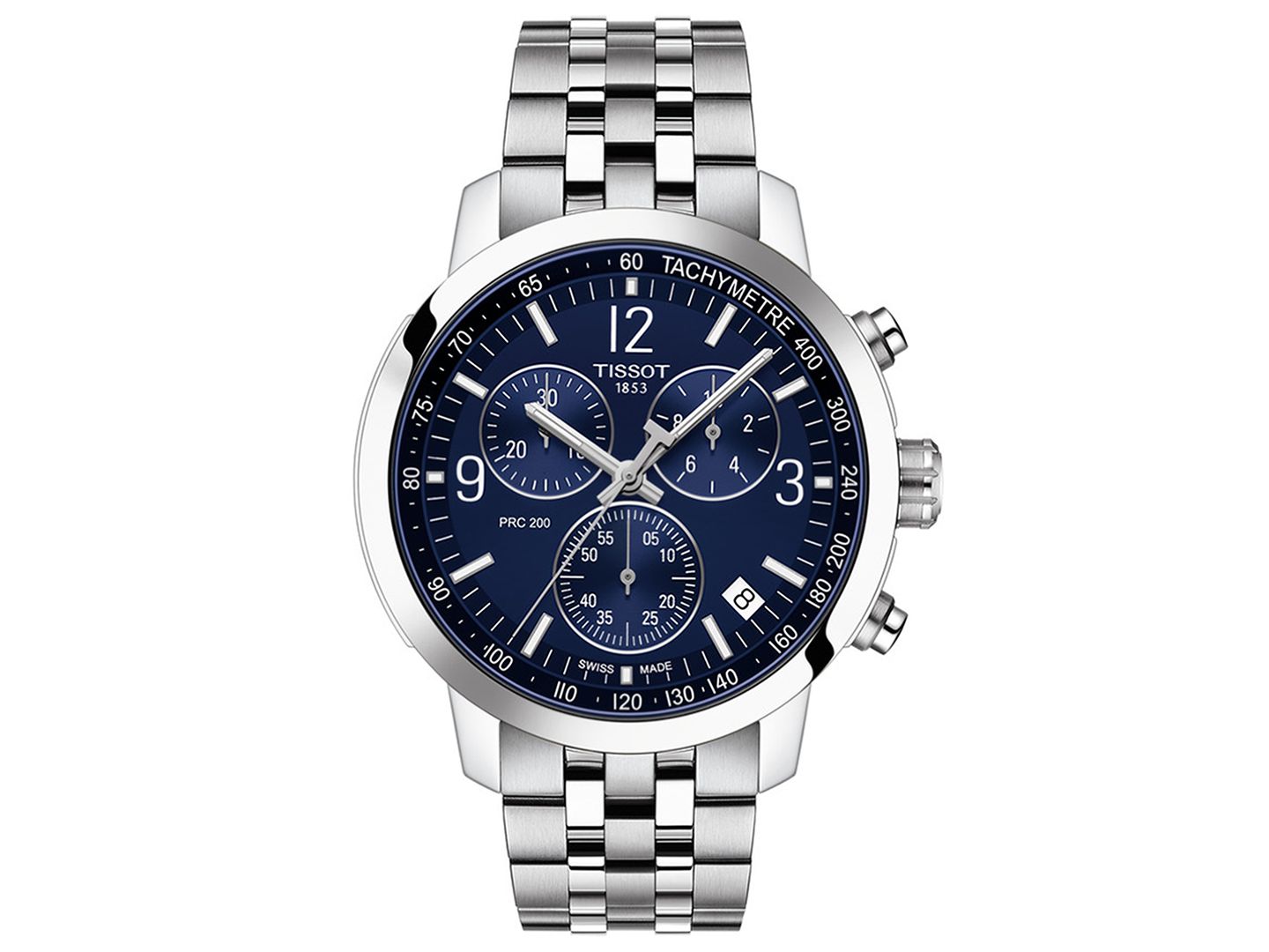 Мужские часы Tissot Swiss Chronograph PRC 200 Stainless Steel Bracelet Watch 43mm — фото 1