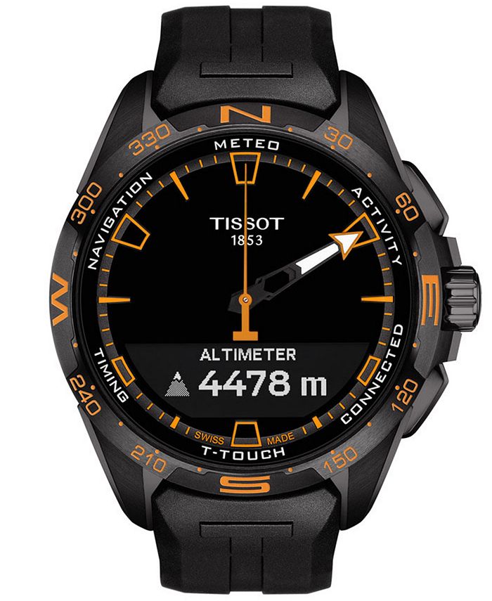 Tissot Men's Swiss T-Touch Connect Solar Black Rubber Strap Smart Watch 48mm & Reviews - Macy's