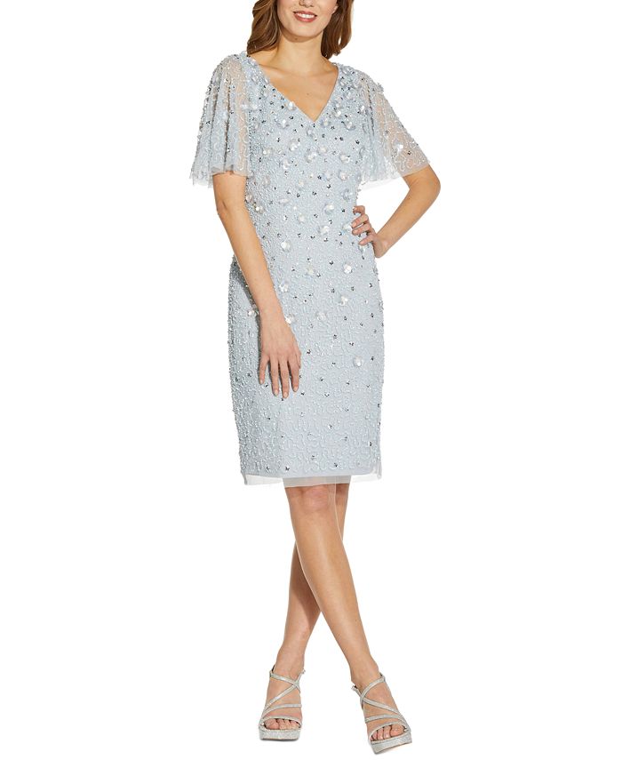 Adrianna Papell Sequin Flutter-Sleeve Dress - Macy's