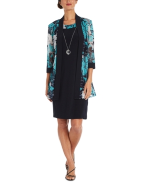 R & M Richards 2-Pc Printed Jacket & Necklace Dress Set