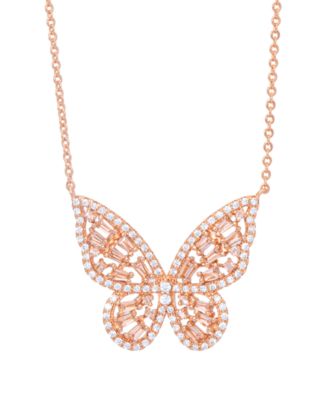 Cubic Zirconia Red Ombre Butterfly Pendant 18" Necklace in Silver Plate, Gold or Rose Gold Plate
