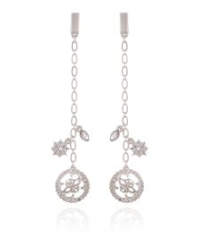 Silver-tone And Crystal Linear Earring With Quatro G and Flower Charm