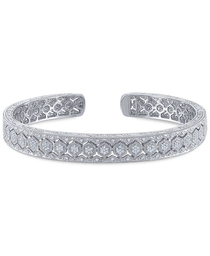Macy's Diamond Openwork Cuff Bangle Bracelet (1/4 ct. t.w.) in Sterling ...