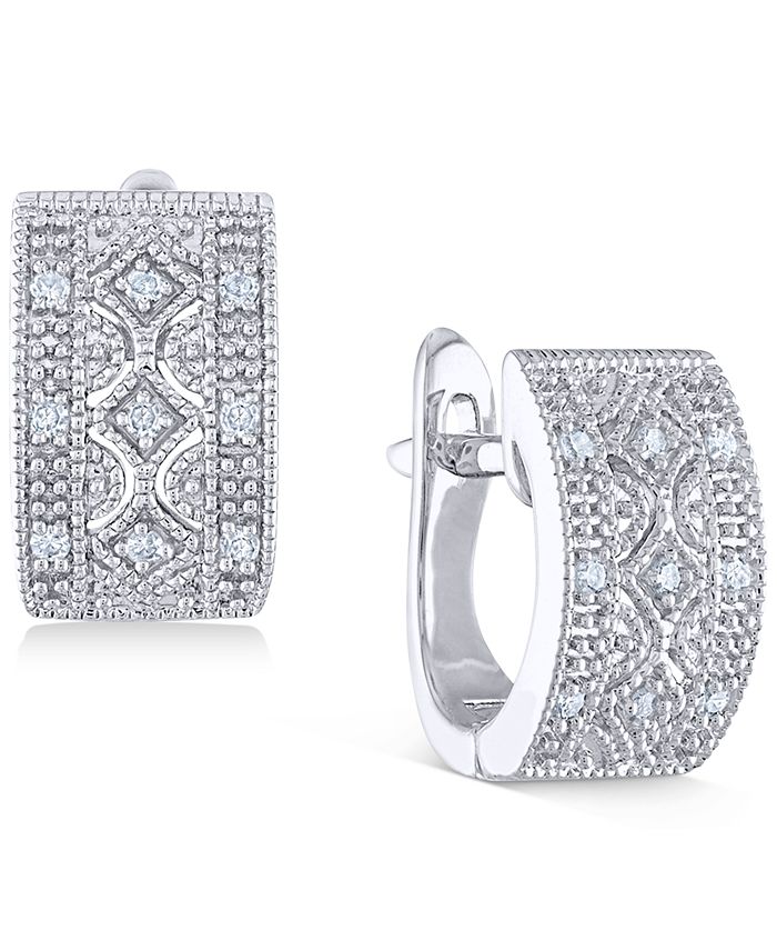 Macy's Diamond Filigree Huggie Hoop Earrings (1/10 ct. t.w.) in