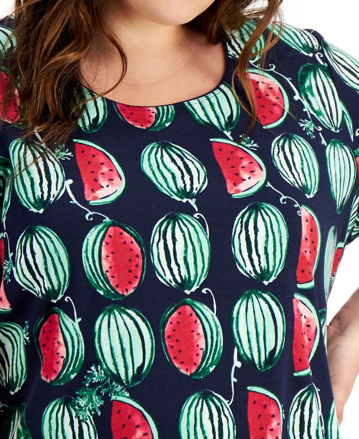 Karen Scott Plus Size Plaid Print Scoop Neck Top