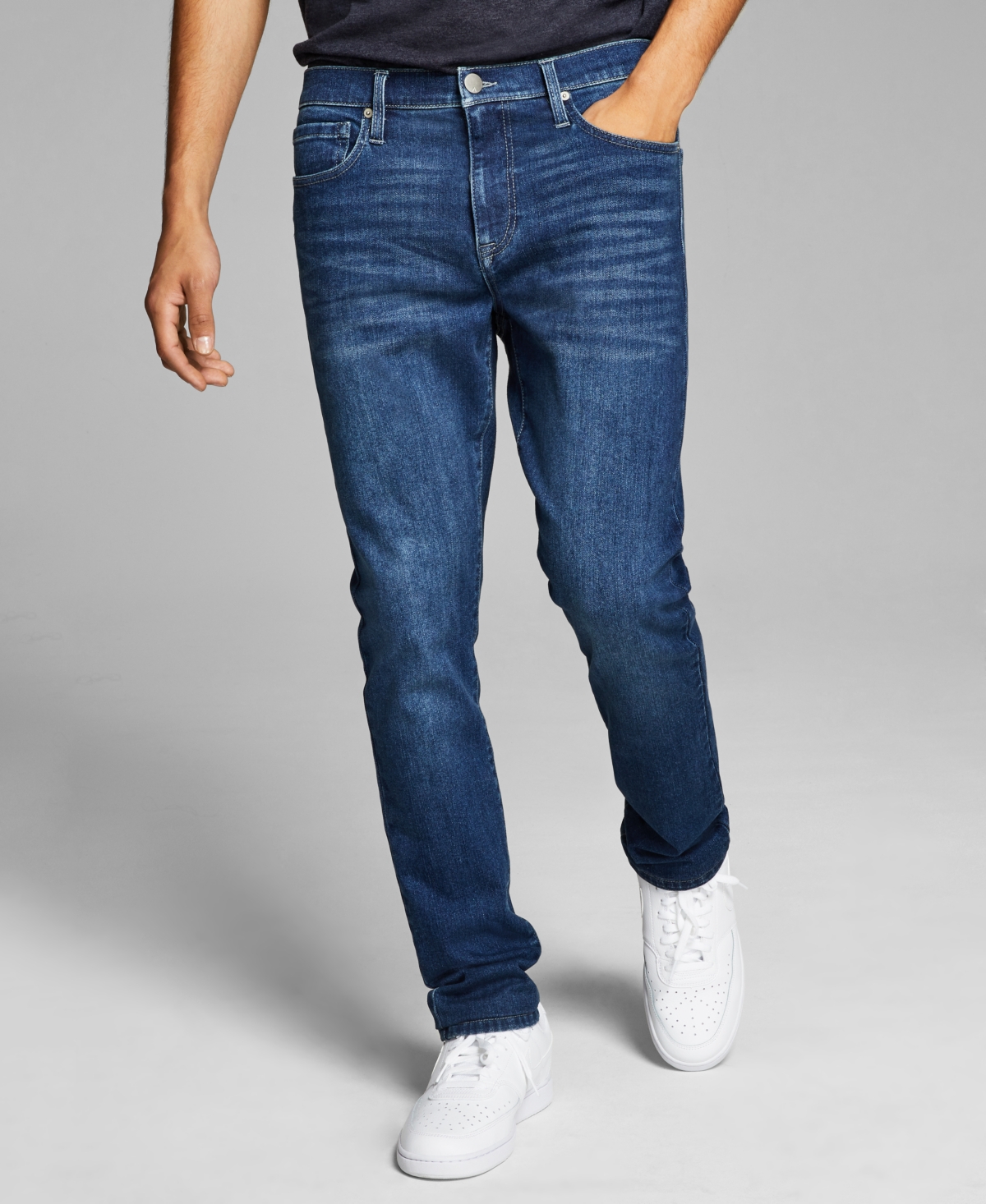 Men's Skinny-Fit Stretch Jeans - Overdye Dark Blue Wash