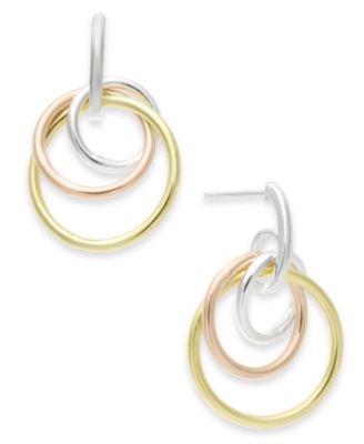Giani Bernini - Tricolor Interlocking Circle Drop Earrings in Sterling Silver, 18k Gold-Plate & 18K Rose Gold-Plate