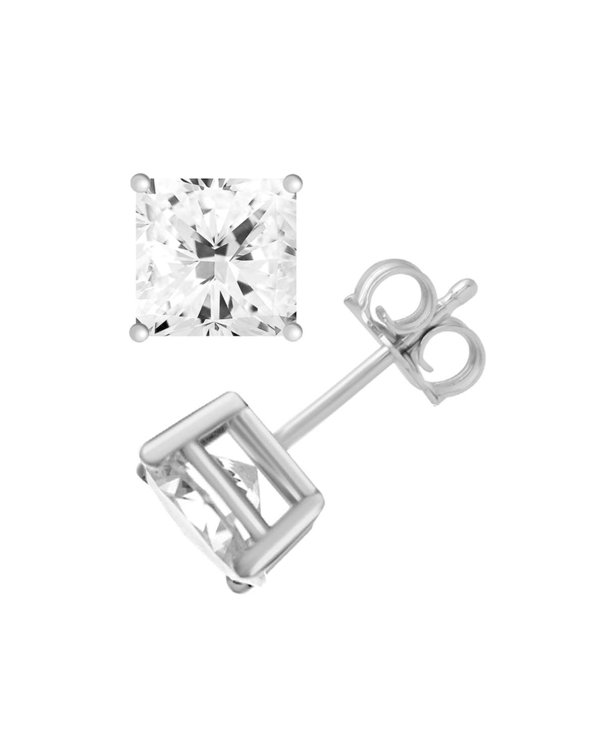 Silver Plate Cubic Zirconia 7.5mm Square Stud Earring - Silver