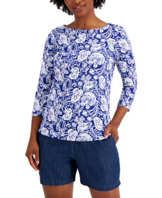 Charter Club - Petite Cotton Garden-Print Top