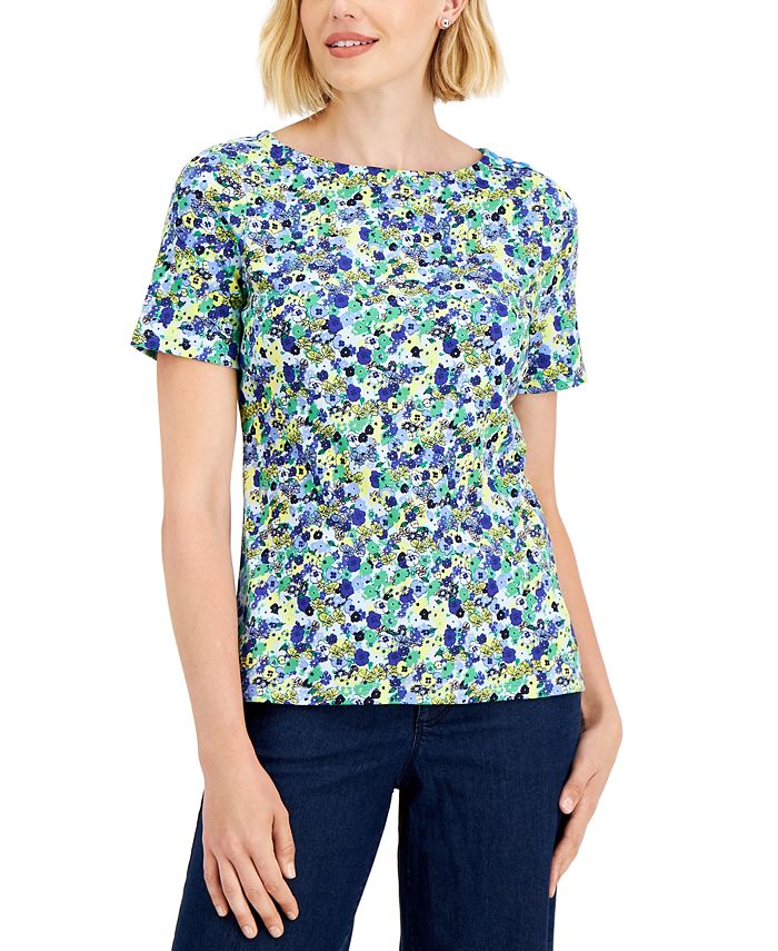 Charter Club Cotton Ditsy Floral-Print Top, Created for Macy's - Macy's