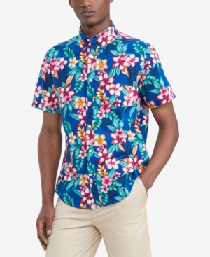Tommy Hilfiger Men's Custom-Fit Hot Tropical-Print Textured Shirt