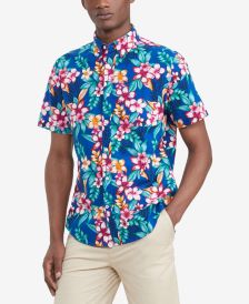 Men's Custom-Fit Hot Tropical-Print Textured Shirt 