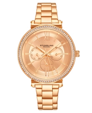Stuhrling Women's Rose Gold-tone Link Bracelet Multi-function Watch 40mm In Pink