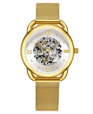 Stuhrling Women's Automatic Gold-tone Mesh Bracelet Watch 36mm In White