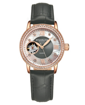 Stuhrling Women's Automatic Gray Alligator Embossed Genuine Leather Strap Watch 34mm