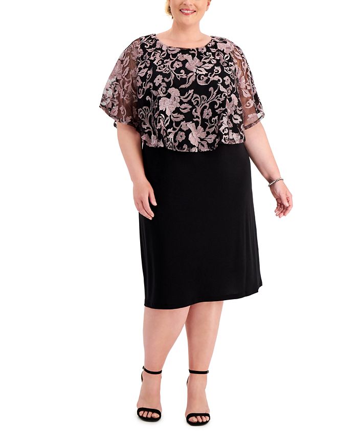 Connected Plus Size Embroidered-Cape Dress - Macy's