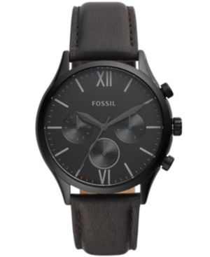 Fossil Men's Fenmore Multifunction Black Leather Watch 44mm