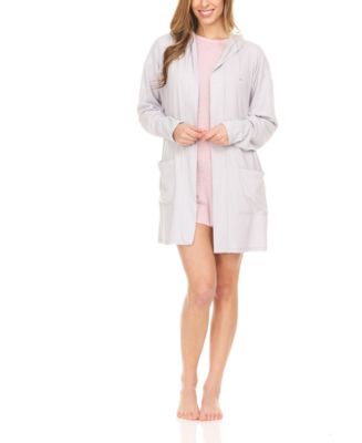 BEARPAW Women's Sweater Knit Rib Lounge Cardigan Robe with Hood