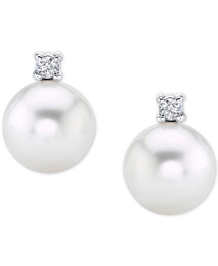Macy's Cultured White South Sea Pearl (9mm) & Diamonds (1/10 ct. t.w ...