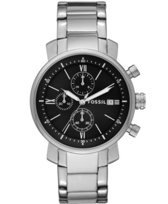 fossil silver tone chronograph watch