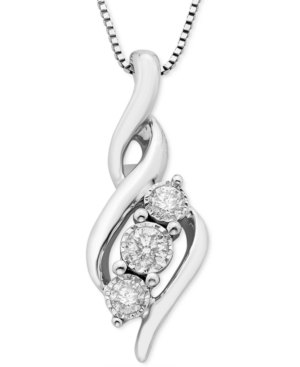 Macy's Diamond Three Stone Swirl 18" Pendant Necklace (1/6 Ct. T.w.) In 10k White Gold