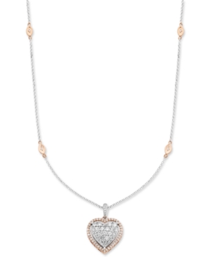 Macy's Diamond Pave Heart 18" Pendant Necklace (3/4 Ct. T.w.) In 14k White & Rose Gold
