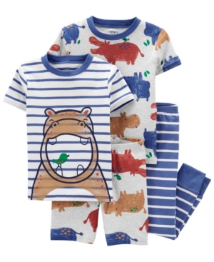 Baby Boys Hippo Snug Fit Pajama 4 Piece Set