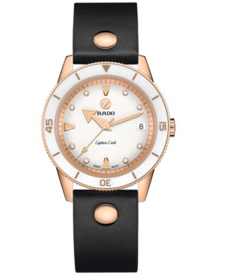 Women's Swiss Automatic Captain Cook Diamond (1/20 ct. t.w.) Pink Leather Wrap Strap Watch 37mm