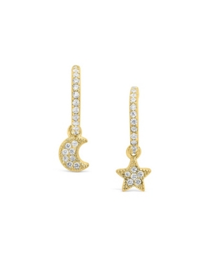 Shop Sterling Forever Women's Sterling Silver Moon Star Cubic Zirconia Gold Plated Micro Hoop Earrings In Gold-tone