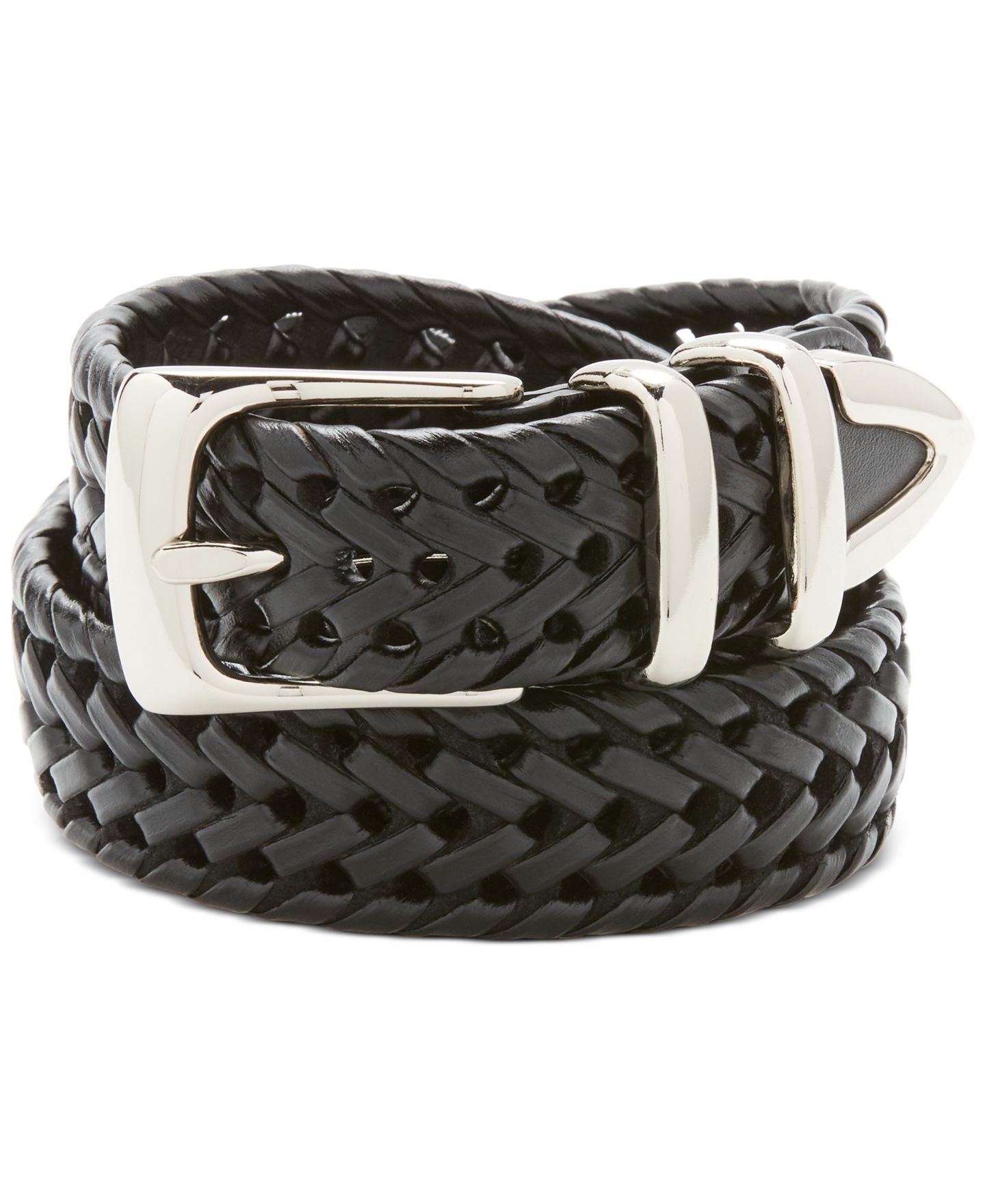 Мужской ремень Perry Ellis Portfolio Leather Big and Tall Braided Belt, цвет: Чёрный — фото 1