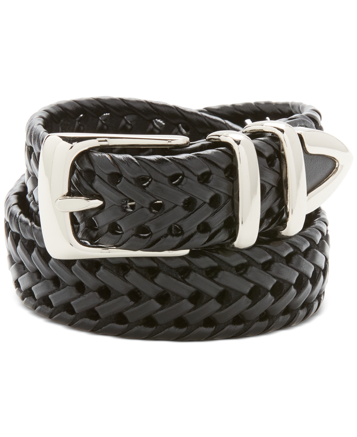 Men's Leather Big and Tall Braided Belt - BLACK