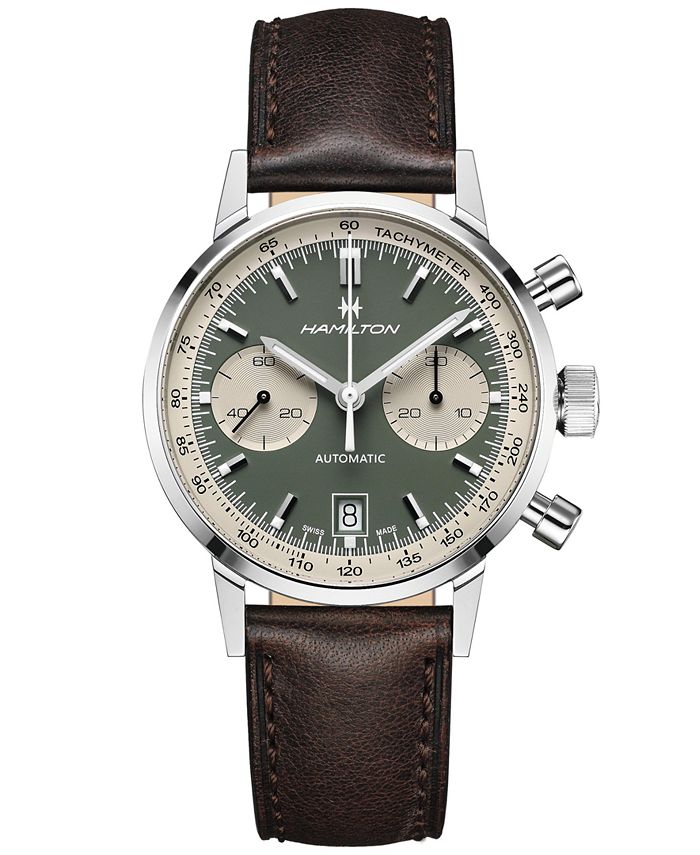 Hamilton - Men's Swiss Chronograph Intra-Matic Brown Leather Strap Watch 40mm
