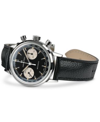 Men's Swiss Intra-Matic Chronograph H Black Leather Strap Watch 40mm