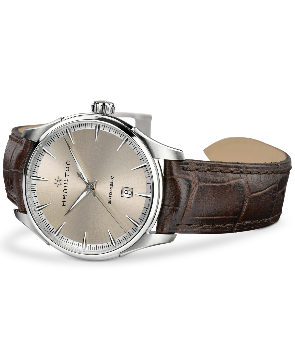 Shop Hamilton Men's Swiss Automatic Jazzmaster Brown Leather Strap Watch 40mm