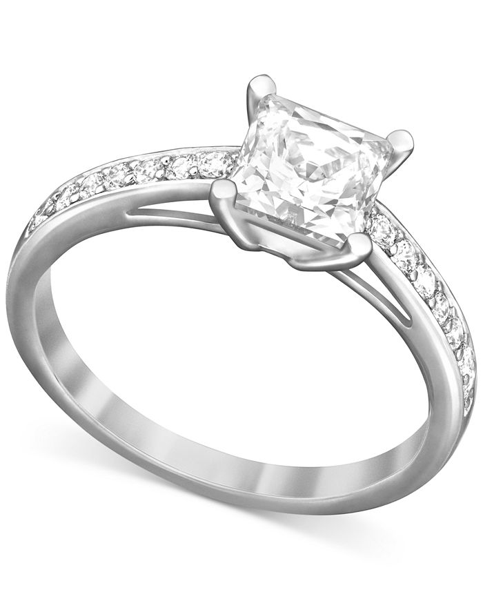 Swarovski - Rhodium-Plated Square-Cut Clear Crystal Ring