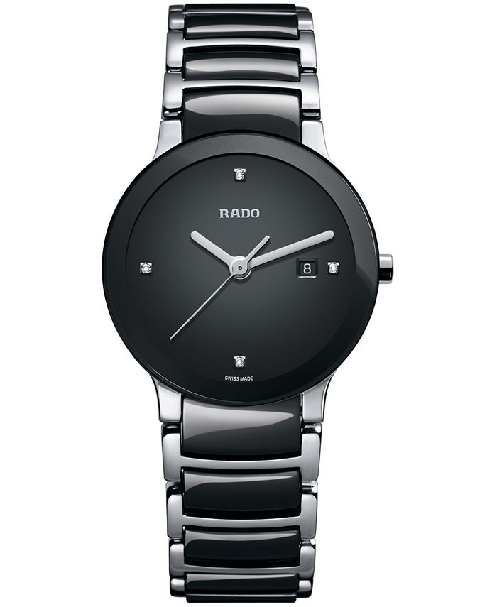 Rado - Watch, Women's Swiss Centrix Diamond Accent Stainless Steel and Black Ceramic Bracelet 28mm R30935712