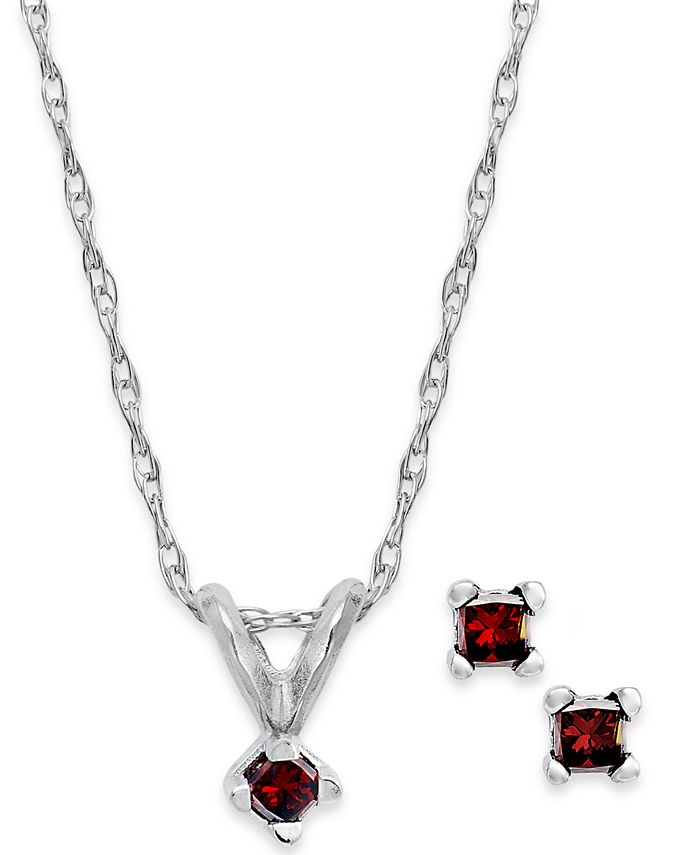 Macy's - 10k White Gold Red Diamond Necklace and Earrings Set (1/10 ct. t.w.)