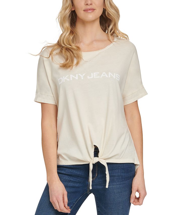 DKNY Jeans Logo Tie-Front T-Shirt & Reviews - Tops - Women - Macy's