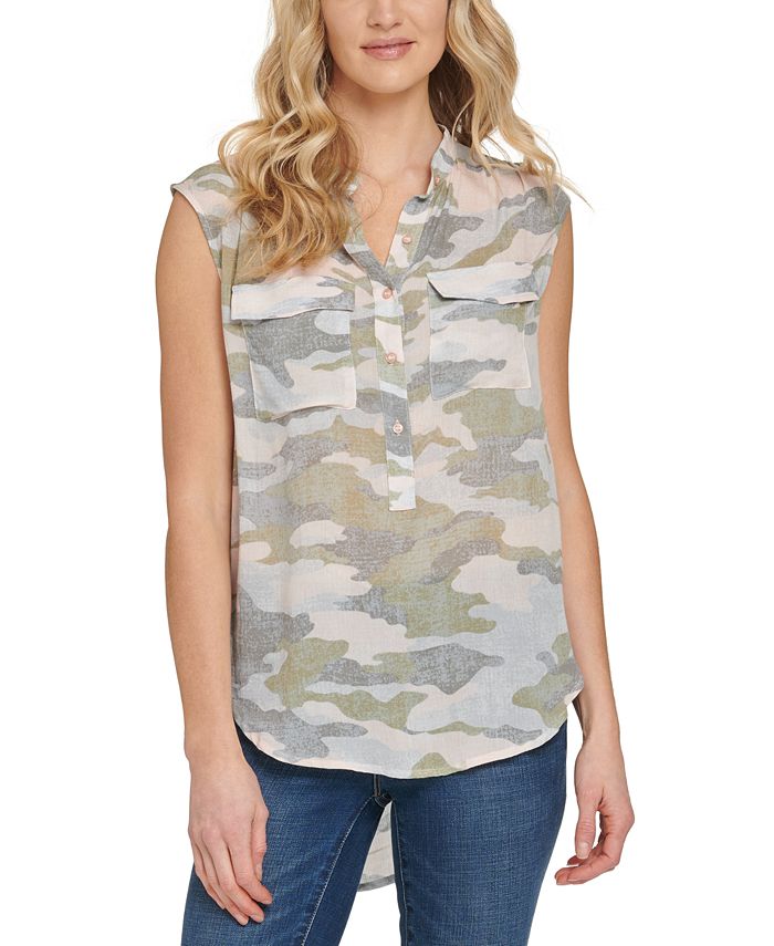 Mandarin Collar Sleeveless Shirt