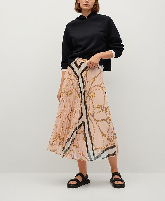MANGO Chain Print Pleated Skirt - Macy's