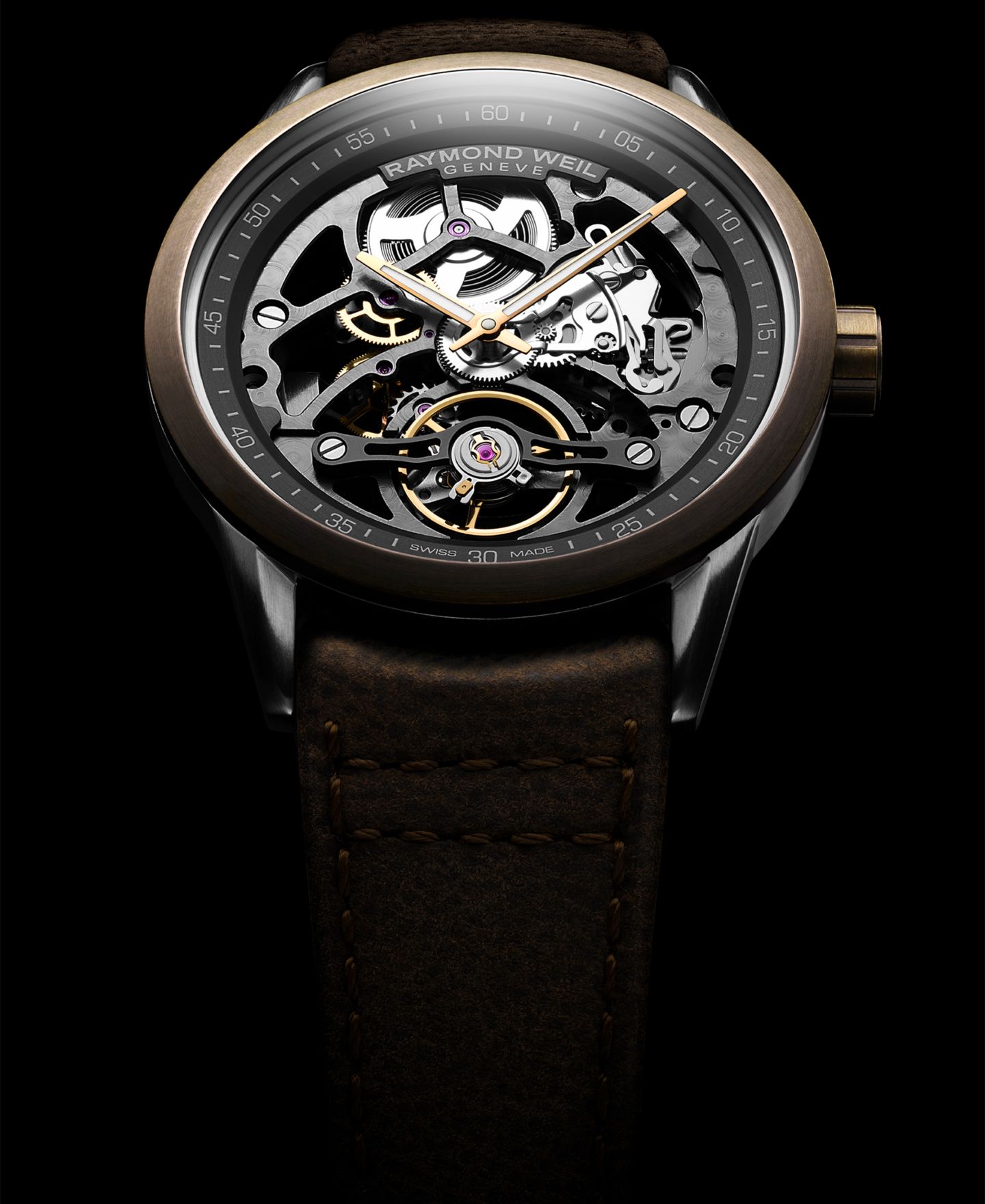 Мужские часы Raymond Weil Swiss Automatic Freelancer Brown Leather Strap Watch 42mm — фото 3