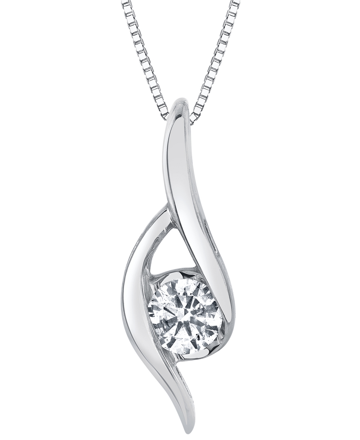 Diamond Swirl Solitaire Pendant Necklace (1/4 ct. t.w.) in 14K White Gold or 14K Yellow Gold - White Gold