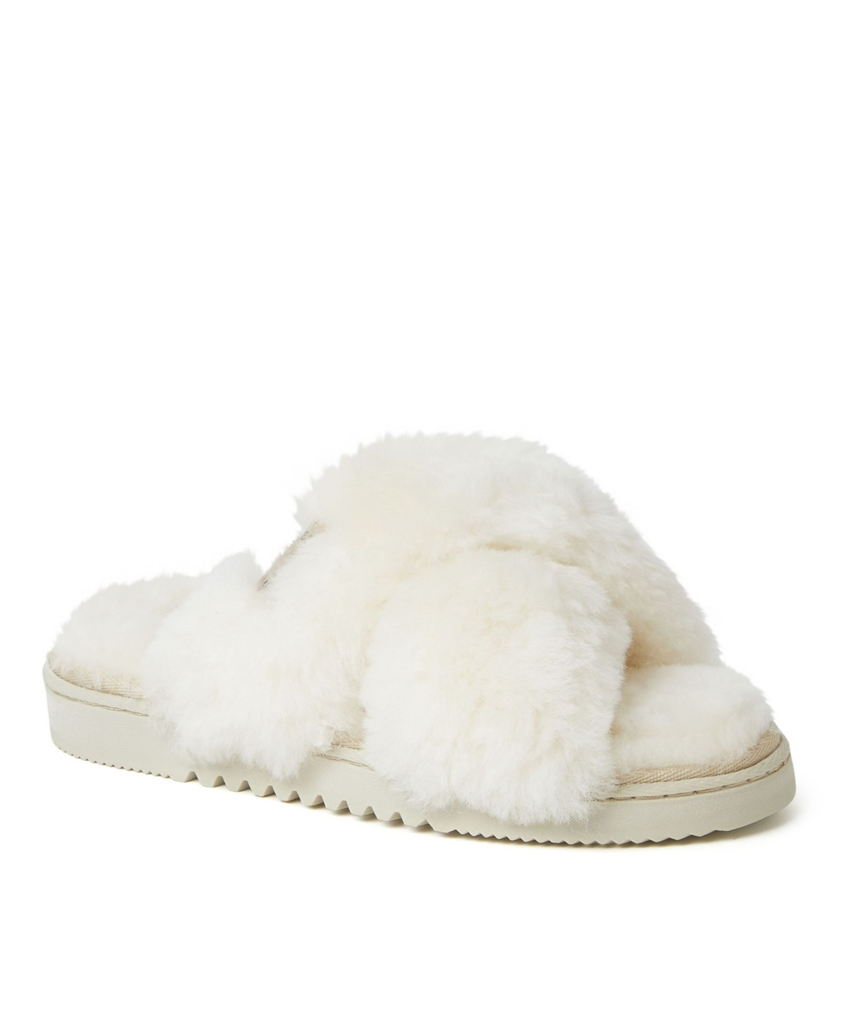 Dearfoams Fireside By Dearfoams Women's New Castle Genuine Shearling Cross Band Slides Women's Shoes