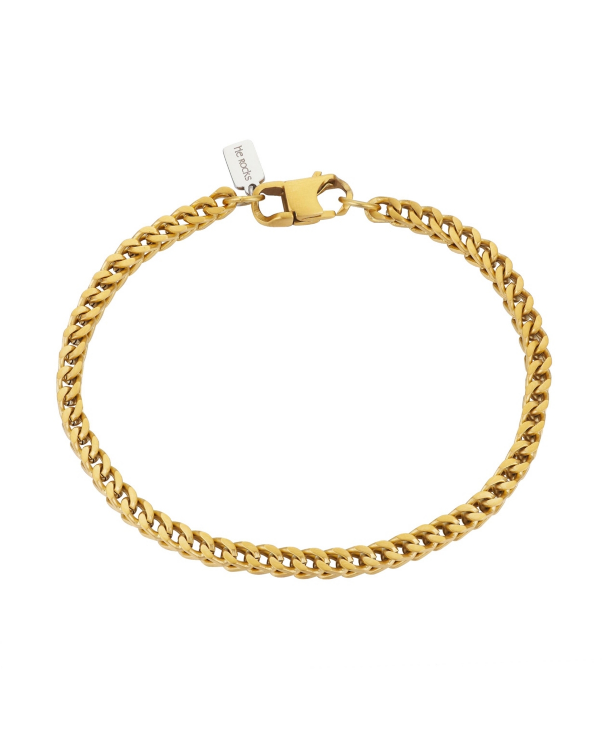 He Rocks Brushed Gold Tone Stainless Steel 4mm Franco Chain Bracelet, 8.5"